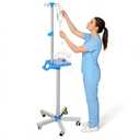 Adjustable IV Pole Portable Stand with Wheels, 52.3" to 70.8" Stainless Steel IV Stand with Tray and 4 Hooks, 5-Wheel Base