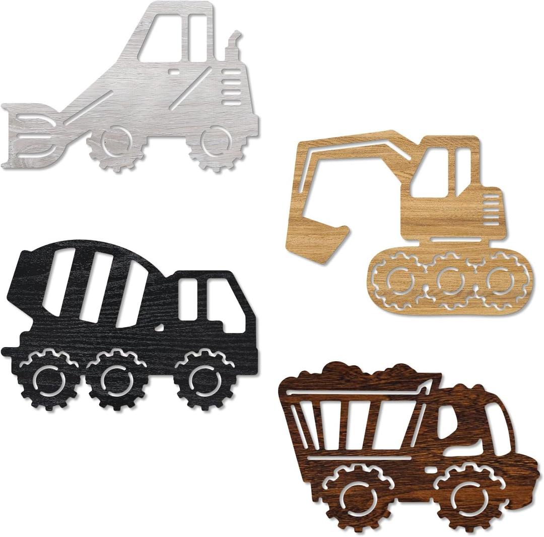 CAKIROTS Construction Decor for Boys Room Baby Boy Room Decor Wooden Construction Vehicles Decor Kids Room Wall Decor Toddler Playroom Room Wall Decor