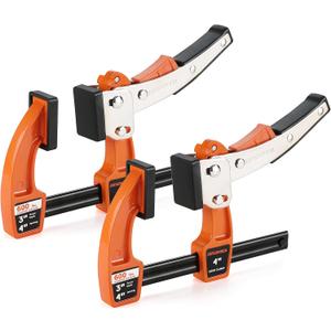 Jorgensen 4-inch Bar Clamp Set, Ratcheting Bar Clamp for Woodworking, Quick Release Gear Clamp with 600 lbs Load Limit - 2 Pack