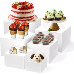 6 PCS Buffet Risers and Stands, White Acrylic Display Stands, Dessert Stands for Table, Food Display Risers for Party, Catering, Wedding, Jewelry & Collectibles Display (10" 9" 8" 7" 6" 5")
