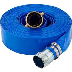 1-1/4" x 100ft PVC Lay Flat Water Pump Discharge Hose with NPT Pin Lug and Nipple Fittings, Heavy Duty Reinforced Pool Backwash Hose Assembly