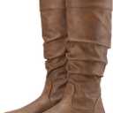Rollda SUEDI Women's Slouchy Knee High Boots Pull On Flat Boots Side Zipper Fall Boots for Women (Size 9, Dark Brown Slouch)