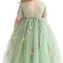 DeeFant Flower Girl Lace Back V-Neck Dress Full-Length Floral Embroidered Toddler Tutu Tulle Dresses for Girls 18M-7T