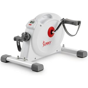 Sunny Health & Fitness Smart Mini Pedal Exerciser, Under Desk Bike/Elliptical for Home Workout & Cycle Cardio Training, Free SunnyFit App Link, Optional in Color, Mat/Workout Bands or Steel Stabilizer (White)