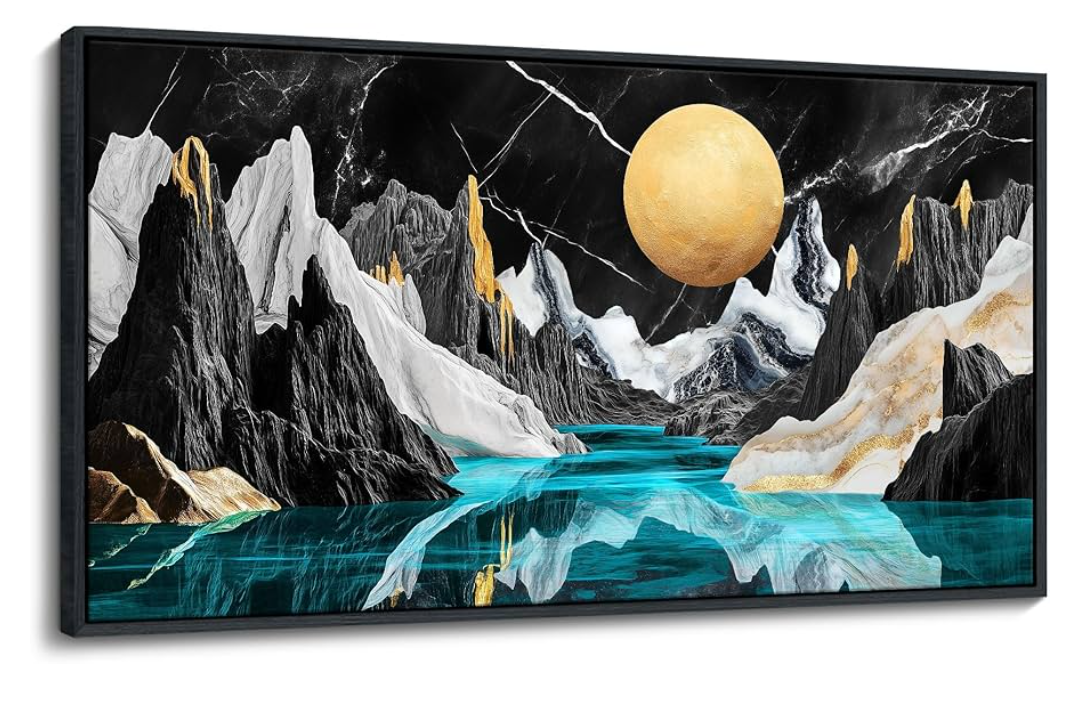 JEAWA Framed Canvas Wall Art - 20x40 In Abstract Painting Decor, Black White Textured Mountain Moon River Pictures, Modern Art Prints for Bedroom Living Room Bathroom Home Decoration JEAWA Framed Canvas Wall Art - 20x40 In Abstract Painting Decor, Black White Textured Mountain Moon River Pictures, Modern Art Prints for Bedroom Living Room Bathroom Home Decoration