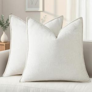 decorUhome Summer Couch Euro Sham Throw Pillow Covers 26x26 Set of 2, Decorative Soft Velvet Modern Cozy Chenille Pillow Cases with Elegant Design for Sofa Bed Living Room Home Decor, Cream White
