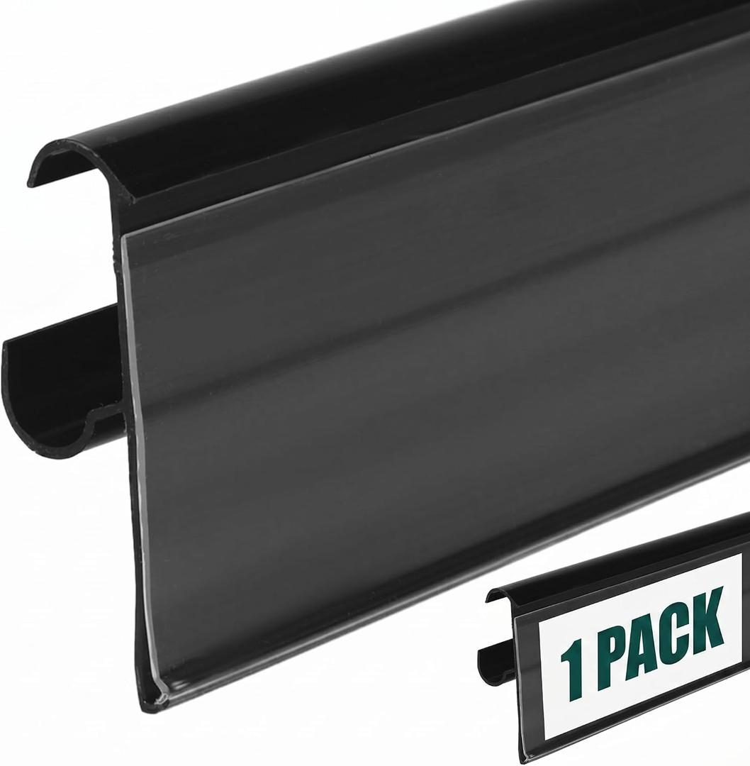 Fulmoon 1 Pcs 27 x 1.26 Inch Wire Shelf Label Holder Strip Price Tag Black Back Plastic Label Holder with Clear PVC Cover Black Back for Refrigeration Cases Cooler Shelf