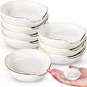 Boao 8 Pieces 2.7 Inches Mini Ceramic Spoon Rests, Kitchen Gold Rim Mini Cooking Spoon Holder for Stove Top Countertop, Teaspoon Rest, Coffee Stir Rest (White)