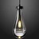 Raindrop Pendant Lights Kitchen Island Teardrop Black Hanging Light Fixtures Clear Solid Glass Pendant Light Modern Chandeliers for Dining Room Porch Corridor Living Room (1-Pack)