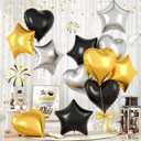2 x Heart Balloons, Black Gold Silver Star Balloons Foil for Disco New Year, 12 Count