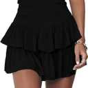 Meikulo Women Smocked Ruffle Mini Skirts Summer High Waisted Tiered Short Skirt with Shorts Underneath (Large)