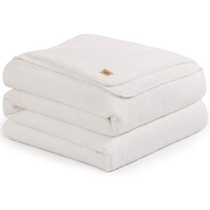 UGG Whitecap Full/Queen Blanket, Fleece Fluffy Blanket for Bed, Luxury Cozy Oversized Throw for Couch, Washable Hypoallergenic Queen Bedding, 90" x 90", White Snow
