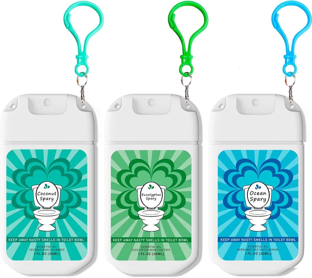 Toilet Spray for Poop Odor Eliminator, Pocket Travel Size Toiletries, Air Freshener Spray for Bathroom, Each 1 FL.OZ, 3 Pack, Ocean Coconut Eucalyptus Scent