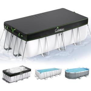 UIRWAY 9x18 FT Winter Rectangular Pool Cover with Reflective Strips, Swimming Pool Cover for Above Ground Pool, Solar Cover Including Rope Tie and Luminous Ground Nails for Rectangular or Oval Pools