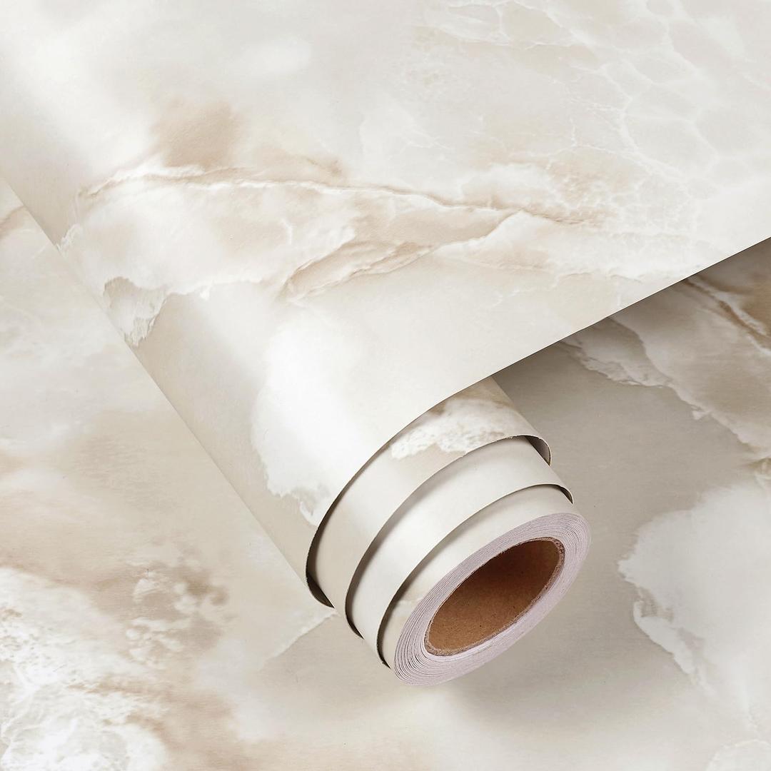 FunStick 36"x200" Large Cream Beige Marble Contact Paper Peel and Stick Countertop Contact Paper Waterproof Contact Paper Marble Removable Wallpaper for Kitchen Bathroom Counter Top Covers Vinyl Wrap