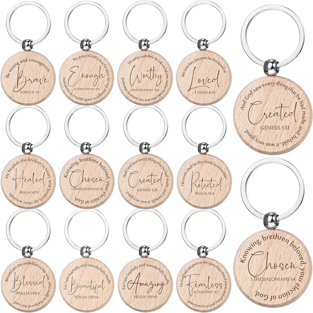 Sureio 24 Pcs Grandparents Day Church Gifts Bulk Baptism Party Favor Christian Keychain Bible Verse Keychain for Father Dad Godfather Men (Round)