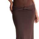 Womens Maxi Dress Removable Spaghetti Straps Knotted Twist Sweetheart See Through Night Club Party Cocktail Bodycon Dress (Brown)