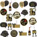 2026 New Years Decorations, 40 Pcs Happy New Year Hanging Swirls Black and Gold New Year Hanging Decorations New Years Eve Party Supplies Happy New Year Decorations for Home Office School 2026 Party