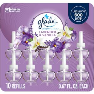 Glade PlugIns Refills Air Freshener, Scented and Essential Oils for Home and Bathroom, Lavender & Vanilla, 6.7 Fl Oz, 10 Count (Packaging May Vary)