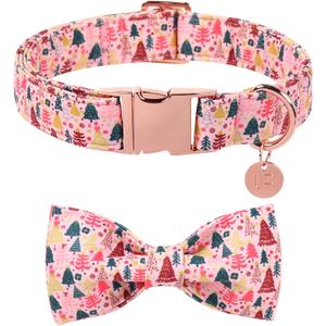 Christmas Dog Collar with Bow Tie, Pink Christmas Tree Collars for Dogs, Adjustable Pet Collar with Cute Xmas Tree Pendant, Winter Dog Accessories for Small Medium Large Dogs M