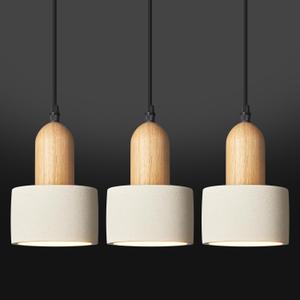 Modern Cement Pendant Lights White Chandelier Wooden Ceiling Lights for Bedroom Dining Room Living Room Kitchen Island bar（3 Pack）