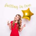 LINGTEER Falling in Love Gold Glitter Bunting Banner Perfect for Happy Thanksgiving Autumn Party Backdrop Gift Decorations Sign.