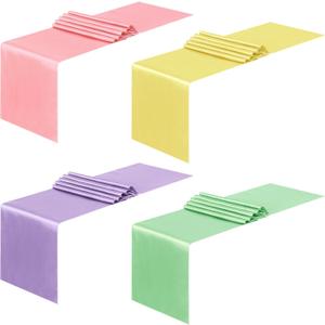 Aneco 4 Pack Satin Table Runner 12 x 108 Inch Pastel Rainbow Long Bright Silk and Smooth Fabric Party Table Runner for Wedding Banquet Party Decoration