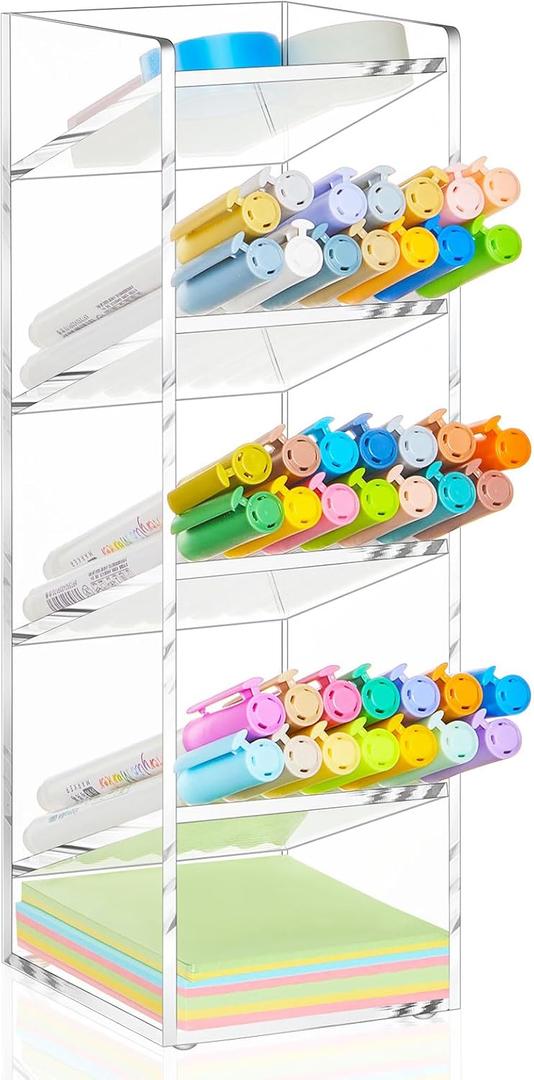 Acrylic Pen Organizer Storage Vertical Marker Organizer Acrylic Pen Display Holder for Office Desk Desktop Stationery Pencil Storage(Clear,3.4 x 4 x 10.2 Inch)