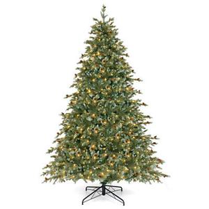 8 Feet Christmas Tree with Warm White LED Lights and Pine Cones