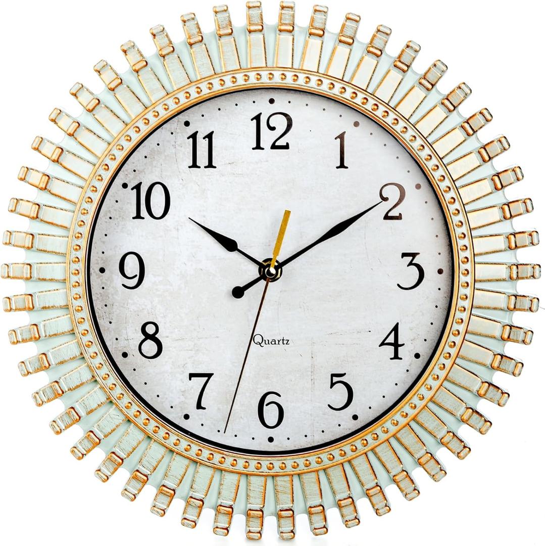 12" Retro Wall Clock, Silent Non-Ticking Round Clock, Aqua Battery Operated Quartz Clock, Plastic Vintage Clocks for Living Room Bedroom Kitchen Home Office Classroom School Decor