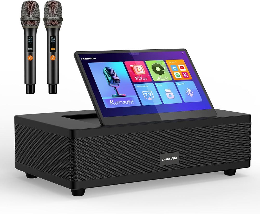InAndOn Karaoke Machine: All-in-one Karaoke Player with 12.2" HD Touchscreen, 2 UHF Wireless Mics, 800W Peak Power 6.5in Subwoofers Professional KTV Singing Karaoke Machine System Black
