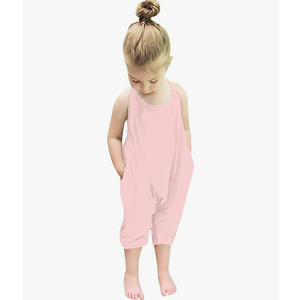 Backless Strap Slouch Jumpsuit for Toddler Girls Cute Harem Halter Romper Pants with Pockets 7T
