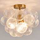 Chandelier 4 Lights Bubble Pendant Light (Clear Balls Flush Mount)