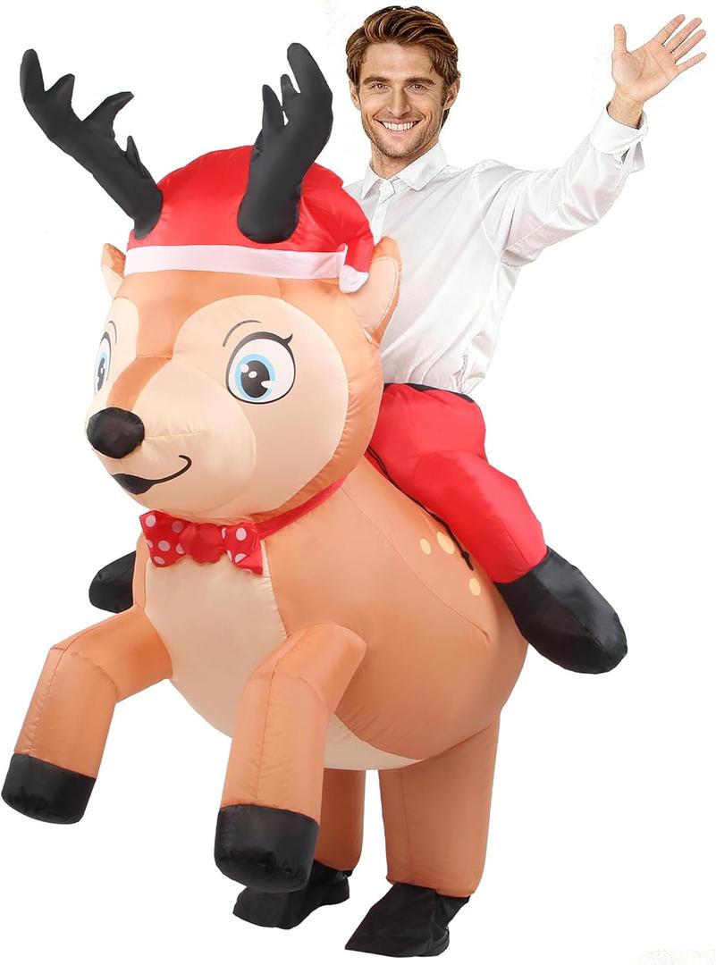 Inflatable Reindeer Costume Unisex Adult Riding Deer Suit Onesie Outfit Fancy Dress Elk Costumes Blow up Fun Outfit for Men and Women Holiday Party Cosplay Half Body