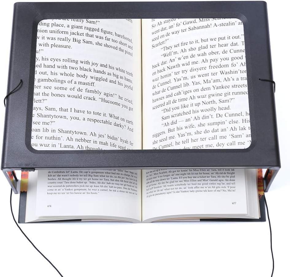Hands-Free Magnifying Glass Large Full-Page Rectangular 3X Magnifier LED Lighted Illuminated Foldable Desktop Portable for Elder