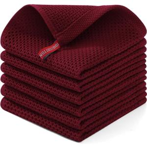 Homaxy 100% Cotton Waffle Weave Kitchen Dish Cloths, Ultra Soft Absorbent Quick Drying Dish Towels, 12 x 12 Inches, 6-Pack, Burgundy