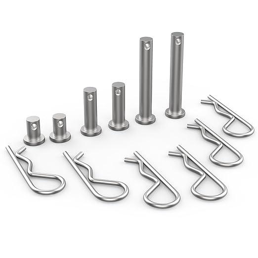 12Pcs M8(0.3"/7.8mm) Clevis Pin and M3 X 60mm R Shape Cotter Assortment Kit, 304 Stainless Steel Single Hole Flat Head Cotter Clips Fastener for Hitch Pins Lock Systems