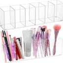 2 Pcs Acrylic Pen Holder 6 Compartments Makeup Brush Stationery Organizer Pencil Holder for Accessories Cosmetic Brushes Office Bathroom Kitchen Supplies,Clear