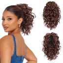 Flufymooz Ponytail Extension, 12" Short Claw Ponytail Extension Wavy Curly Jaw Clip in Pony tails Hair Extension Natural Synthetic Hairpiece for Women(Deep copper)