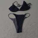 WDIRARA Women's Polka Dots Striped Bikini Set Triangle Swimsuit Two Piece Bathing Suit (Medium, Blue White)