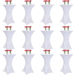 32 x 43 Inches Highboy Spandex Cocktail Table Cover, Round Cocktail Tablecloth Stretch Fitted Tablecloth for Round Bottom Table Bar Pub Wedding Party Banquet Birthday Supplies (White, 12 Pieces)