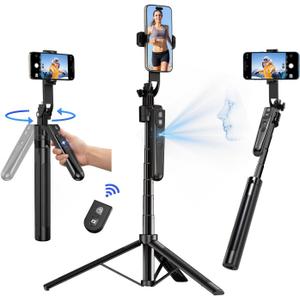 Auto Face Tracking Tripod 360 Rotation with Stand, 70.9" Motion Sensor Phone Tripod Stand, No App, Gesture Control, Smart Face Body Auto Tracking Selfie Stick Tripods for Video Record/Live Streaming