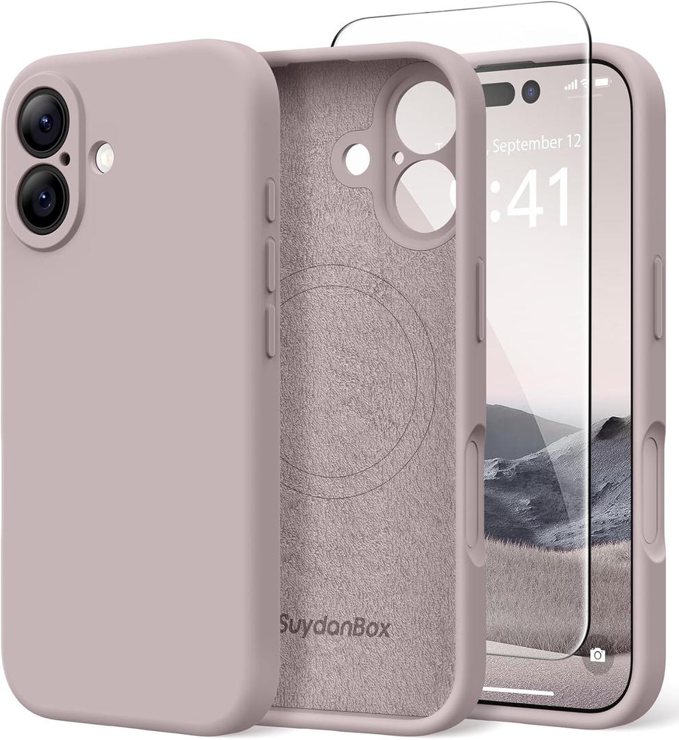 Magnetic for iPhone 16 Case, Compatible with MagSafe, [Screen Protector + Full Camera Protection], Silicone Shockproof Anti-Scratch Protective Phone Case for iPhone 16 6.1", Hazel