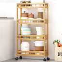4-Tier Bamboo Kitchen Rolling Cart Removable Wood Trolley Island Cart, Utility Cart Multi-Layer Storage Shelf Rack on Wheels (19.7" L X 7.1" W X37.8 H)