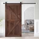 ROYMELO 40x84 inch Sliding Barn Wood Door Slab with 7ft Hardware Kit and Handle, Coffee, K Shape, Simple DIY Assembly