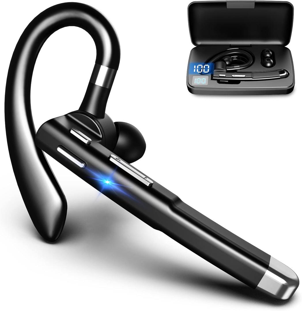 Hsility Bluetooth Headset for Work 500Hrs Standby Time with Charging Case 270 Degrees Rotatable Microphone with LED for Truck Driver Bussiness and Travel