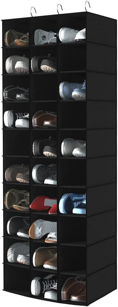 Hanging Shoe Organizer for Closet, 30 Sections Hanging Closet Organizers and Storage Shelves, Space Saving Hanging Shoe Storage, Black, 17''W×11.5''Dx 48''H