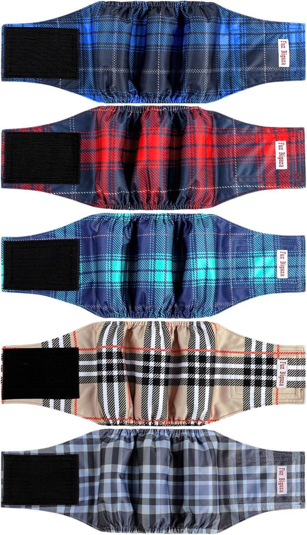 5 Pack Male Dogs Diapers, Washable Reusable Premium Belly Bands for Male Dogs, High Absorbing Male Dog Pee Wraps for Doggie in Incontinence or Excitable Urination and Training Grid Large (Large (18"-20"))