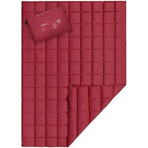 KingCamp Ultralight Camping Blanket, Packable Down Alternative Puffy Wearable Blankets Weatherproof Warm Package Quilt with Snap Buttons for Outdoor Hiking Travel, Picnic Stadium, (69" x 88" Crimson)