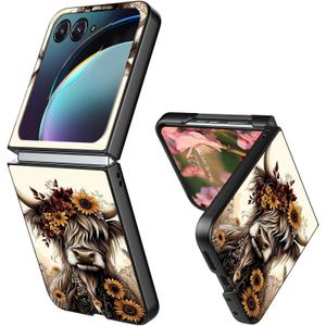 Slim Fit for Motorola Razr Plus 2025/2024 Case,[Hard PC Back][Wireless Charging Support] Anti-Scratch Shookproof Protective Cover for Moto Razr 50 Ultra,Sunflower Highland Cow